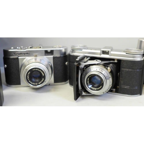 741 - Eight film cameras, Voigtlander x6, various models, Kodak and one other