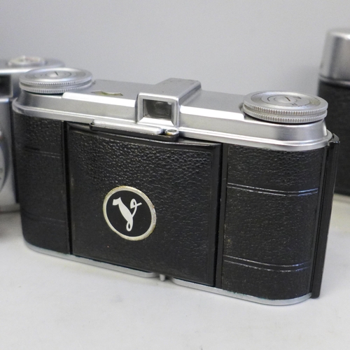 741 - Eight film cameras, Voigtlander x6, various models, Kodak and one other