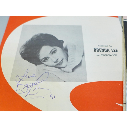 792H - Music autographs; Elton John and Leann Rymes CD display, Brenda Lee, other 1960's, etc.