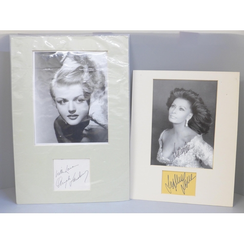 792K - Film star autographs; Angela Lansbury signed display and Sophia Loren signed display