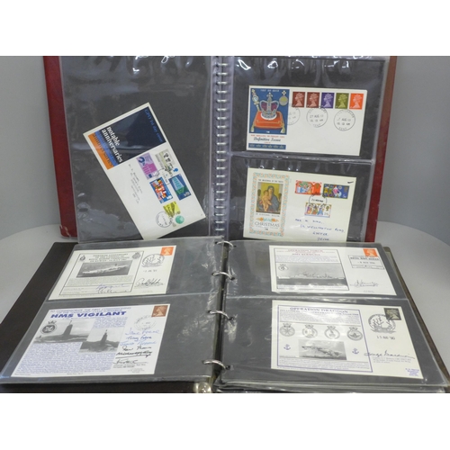 796 - A collection of first day covers in two albums, one Navy related and the other containing assorted f... 