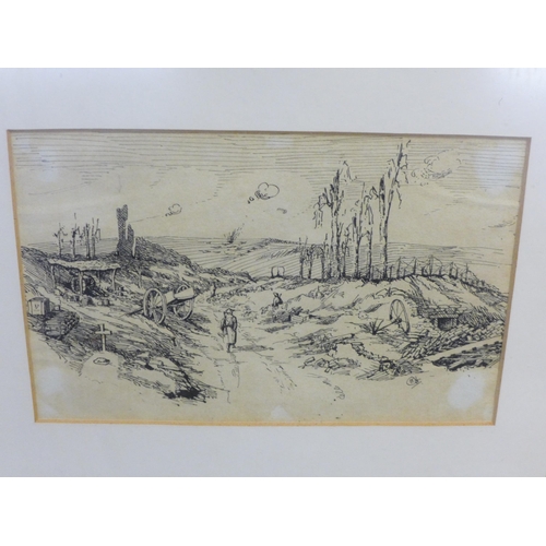 797 - A WWI panorama photograph of North Evington War Hospital, 1916 and a framed pen and ink drawing of a... 