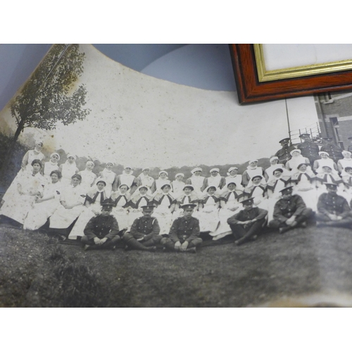 797 - A WWI panorama photograph of North Evington War Hospital, 1916 and a framed pen and ink drawing of a... 