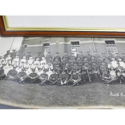 797 - A WWI panorama photograph of North Evington War Hospital, 1916 and a framed pen and ink drawing of a... 