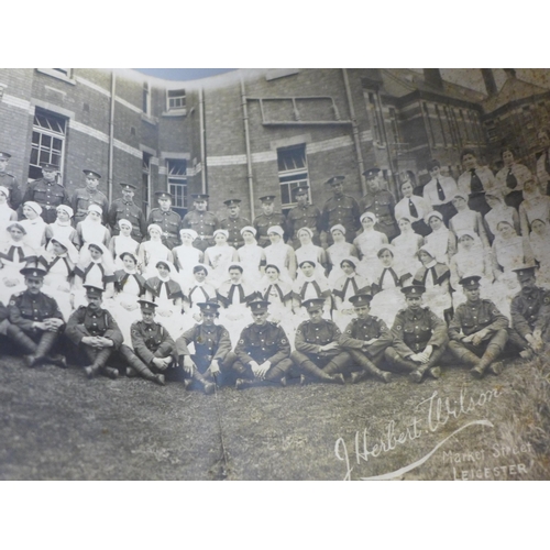 797 - A WWI panorama photograph of North Evington War Hospital, 1916 and a framed pen and ink drawing of a... 