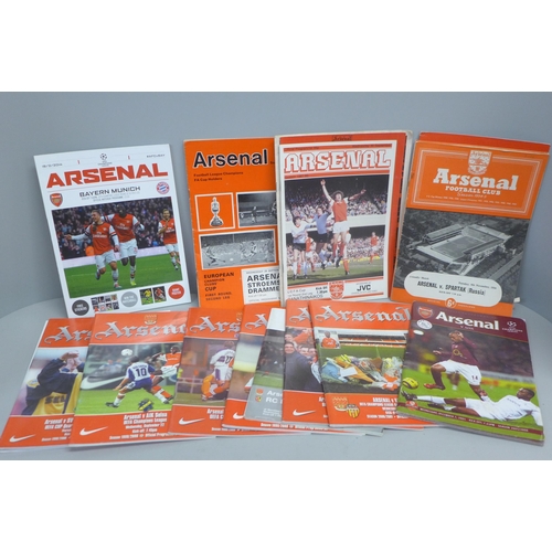 801 - Football memorabilia; Arsenal programmes for home games versus European opponents, including Spartak... 