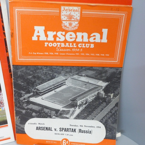 801 - Football memorabilia; Arsenal programmes for home games versus European opponents, including Spartak... 