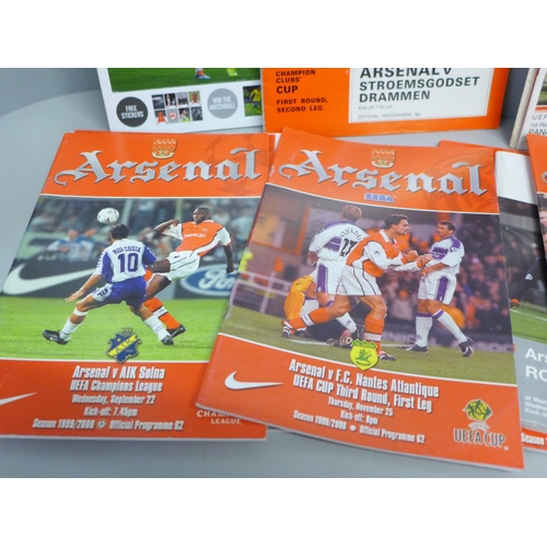 801 - Football memorabilia; Arsenal programmes for home games versus European opponents, including Spartak... 