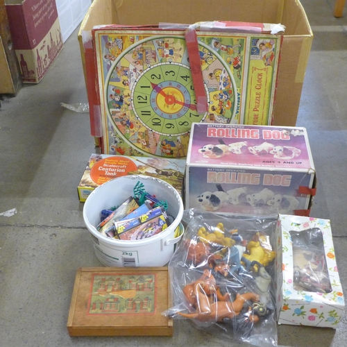 807 - A Rolling Dog vintage toy, boxed, others include a boxed puzzle and a Scalecraft Centurion Tank