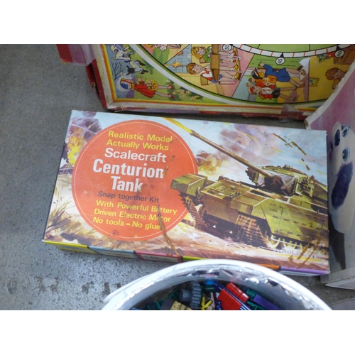 807 - A Rolling Dog vintage toy, boxed, others include a boxed puzzle and a Scalecraft Centurion Tank