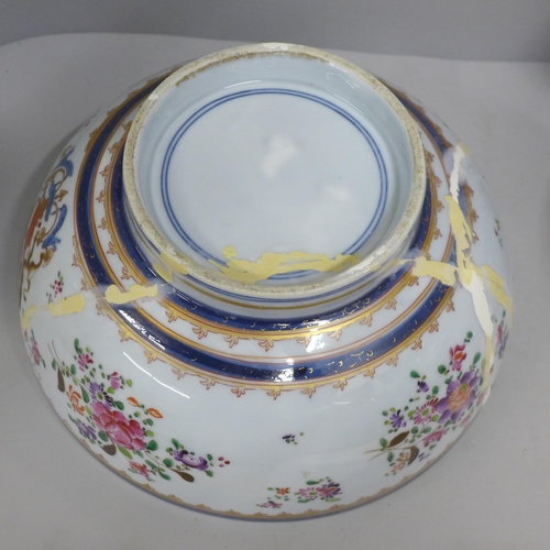 812 - Two large porcelain punch bowls, restored, an Imari vase and an Imari bowl on stand **PLEASE NOTE TH... 