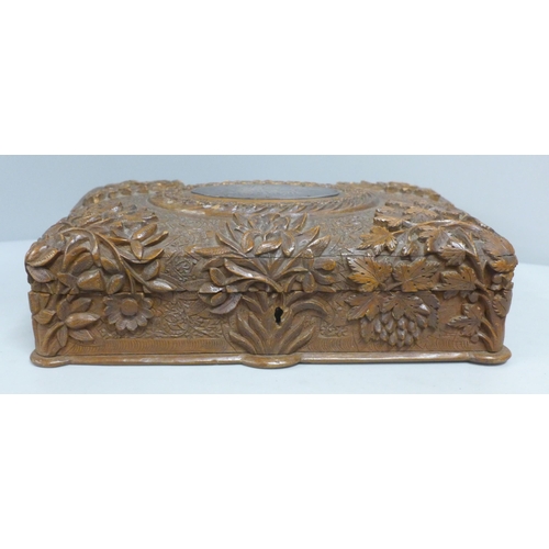 827 - A carved Indian box with inscription and two associated letters Kolar Brickmaking Company, Marikuppa... 