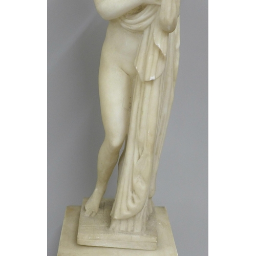 828 - An alabaster figure of the Goddess Venus Aphrodite, plinth restored, 50cm