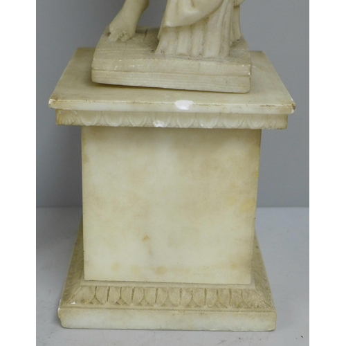 828 - An alabaster figure of the Goddess Venus Aphrodite, plinth restored, 50cm