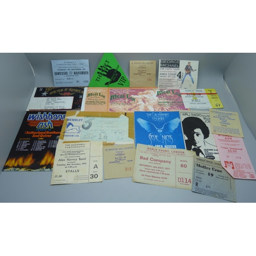 839 - A selection of pop music tickets including Ozzy Osbourne, Motley Crew, Alex Harvey Band, Bad Company... 