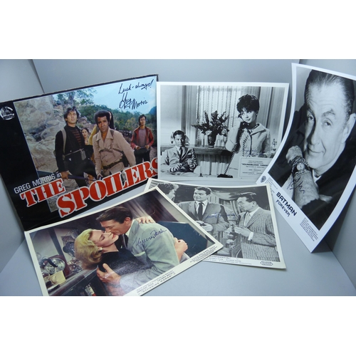 842 - Autographed lobby cards; Gregory Peck, Gene Barry, Suzanne Pleshette, Greg Morris, a/f, Joel Schumac... 