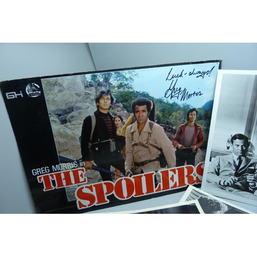 842 - Autographed lobby cards; Gregory Peck, Gene Barry, Suzanne Pleshette, Greg Morris, a/f, Joel Schumac... 