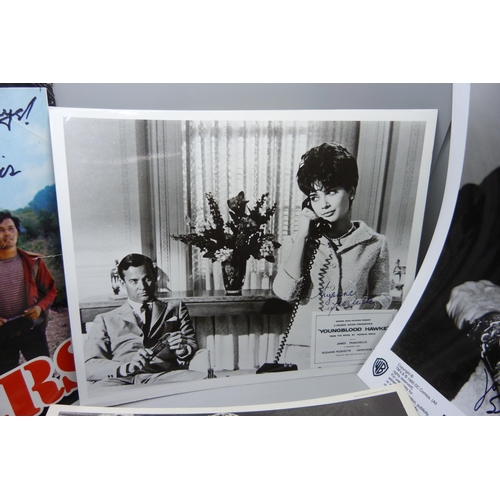 842 - Autographed lobby cards; Gregory Peck, Gene Barry, Suzanne Pleshette, Greg Morris, a/f, Joel Schumac... 