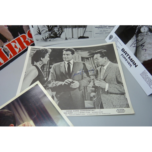 842 - Autographed lobby cards; Gregory Peck, Gene Barry, Suzanne Pleshette, Greg Morris, a/f, Joel Schumac... 