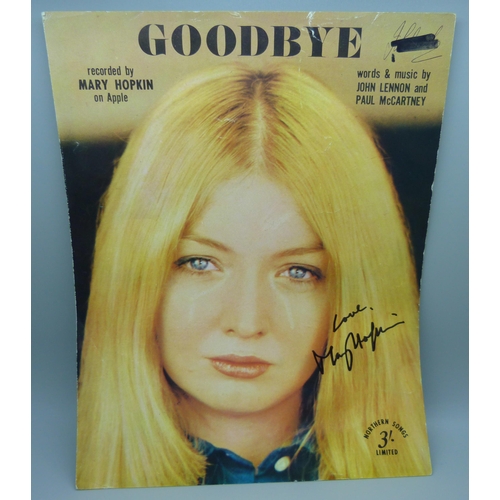 845 - The Beatles related, Mary Hopkin signed sheet music Goodbye, words & music by Lennon and McCartney