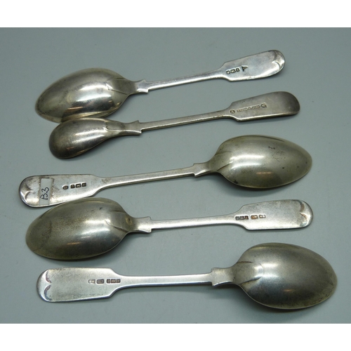 891 - Four silver spoons including three with The Queens 24th Battalion County of London Regiment emblem, ... 