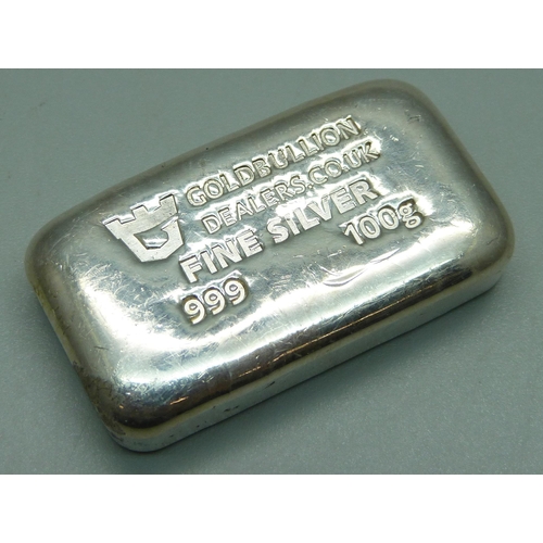 900 - A 100g 999 fine silver ingot