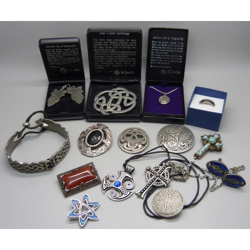 906 - A collection of pewter jewellery including St. Justin, some boxed