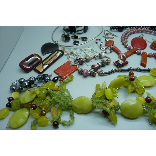 921 - A collection of stone set jewellery including silver mounted