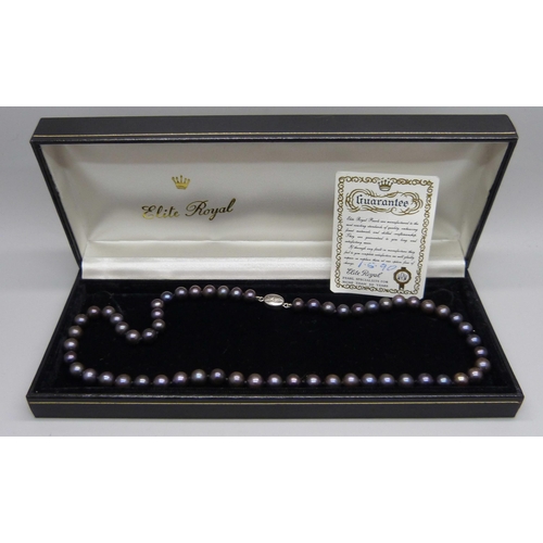 934 - An Elite Royal Tahiti coloured pearl necklace, boxed