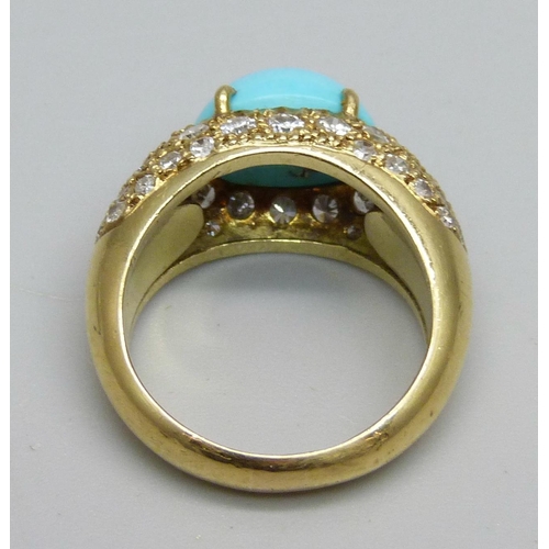 955 - An 18ct gold, turquoise and diamond ring, 8.7g, N