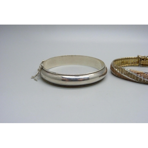 962 - An Italian silver gilt bracelet and a silver bangle, 32g