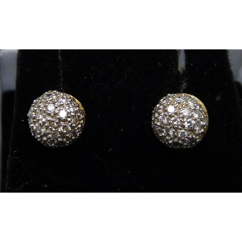 964 - A pair of pave set diamond ear studs, marked 850, test as 18ct gold, 3.5g