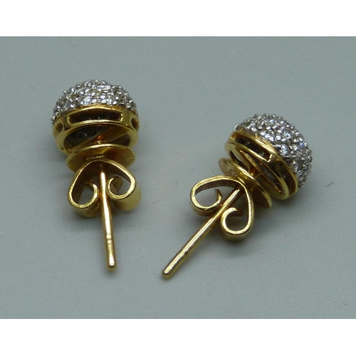 964 - A pair of pave set diamond ear studs, marked 850, test as 18ct gold, 3.5g