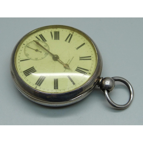 972 - A sterling silver pocket watch, dial marked Fattorini & Sons