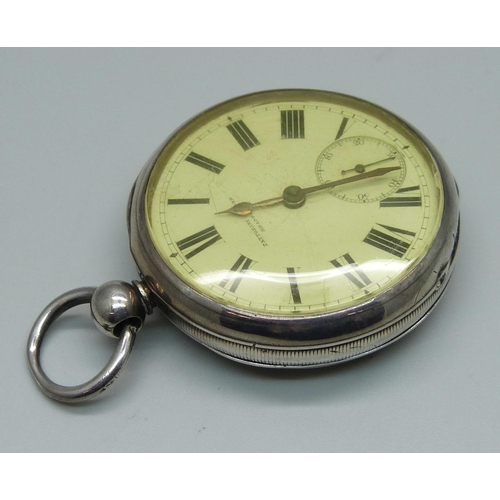 972 - A sterling silver pocket watch, dial marked Fattorini & Sons