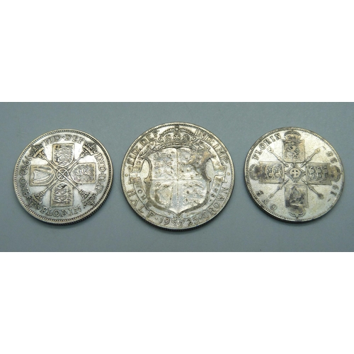 978 - A 1925 half crown and two florins, 1925 and 1932