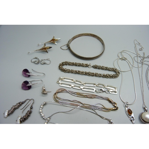 994 - Five silver necklaces, four silver bracelets, one silver bangle and five pairs of earrings and other... 