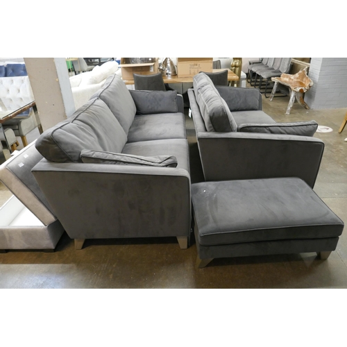 1503 - A Barker & Stonehouse mink velvet three seater sofa, two seater sofa and footstool RRP £2633