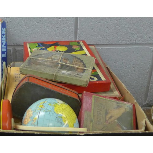 809B - A collection of vintage toys and games, a globe and marbles - some marbles chipped and playworn **PL... 