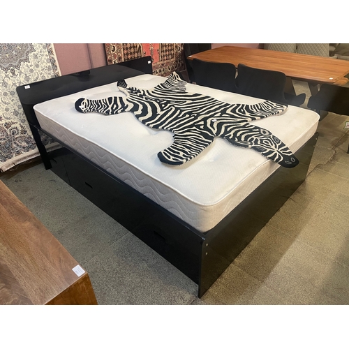 1544 - A black high gloss double bed frame with storage drawers - mattress not included
 *this lot is subje... 