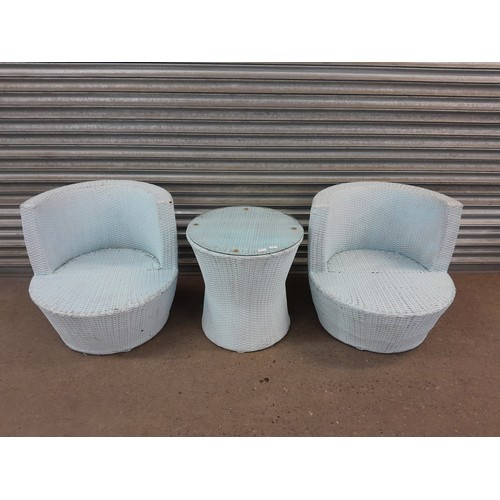 2261 - 2 Wicker garden seats and a table