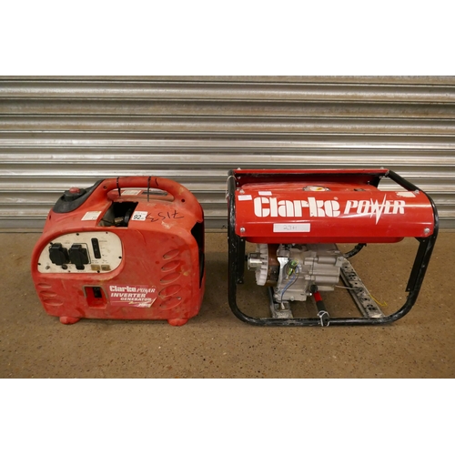 2194 - A Clarke PG3800 ADV Euros 3KVA open frame dual voltage (230/110v) petrol generator (#7148) and a Cla... 