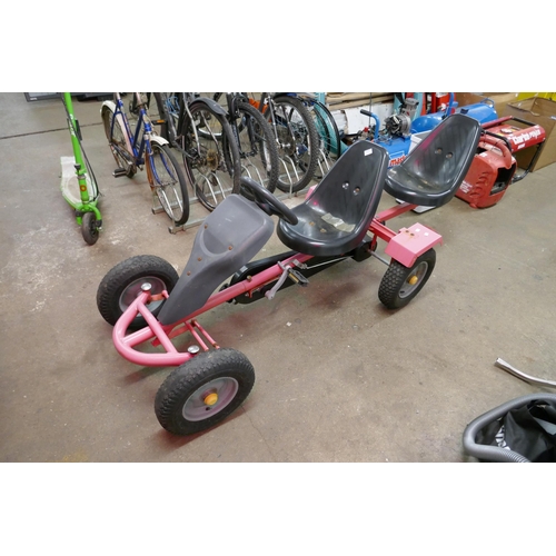 2199 - A red and black two seater tandem pedal Go-Kart