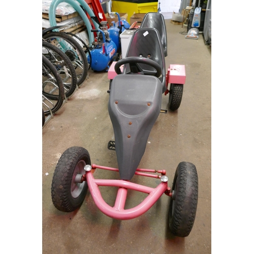 2199 - A red and black two seater tandem pedal Go-Kart