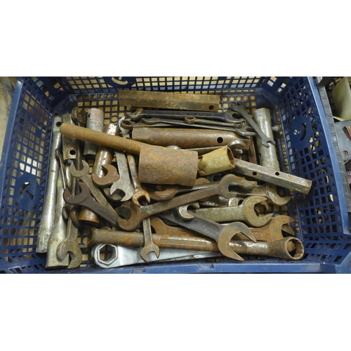 2316 - 4 trays of assorted hand tools including spanners, files and wire brushes etc