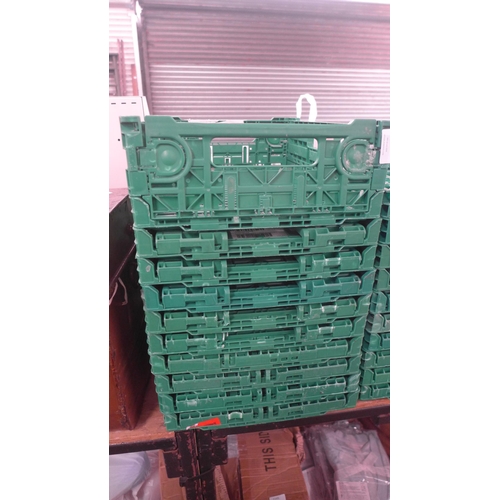 2336 - Ten stacking green plastic crates