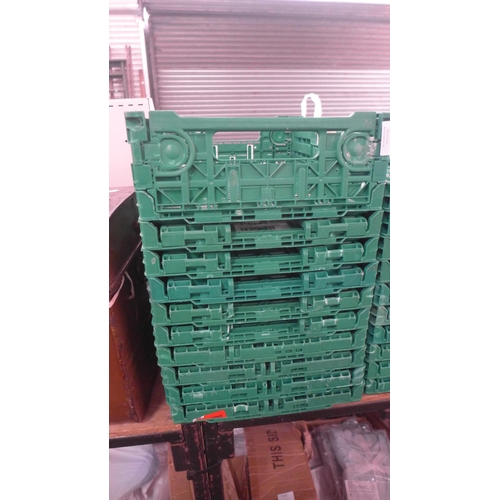 2339 - Ten stacking green plastic crates