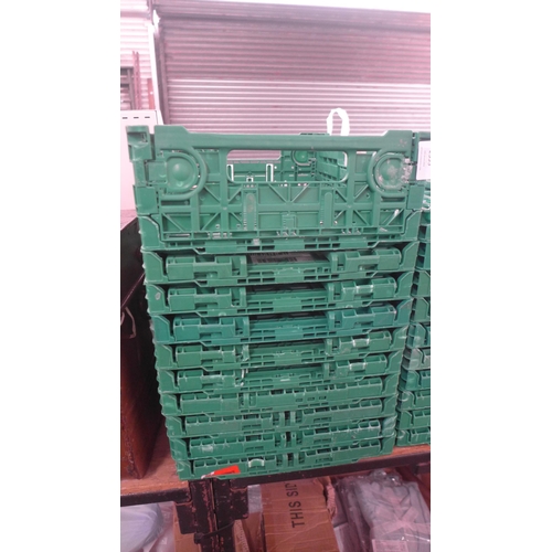 2340 - Ten stacking green plastic crates