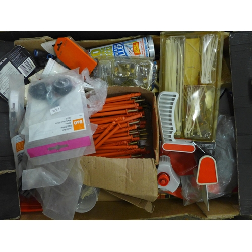 2352 - 5 trays of assorted hardware and consumables including locks and keys, hinges fixing kits, nails scr... 