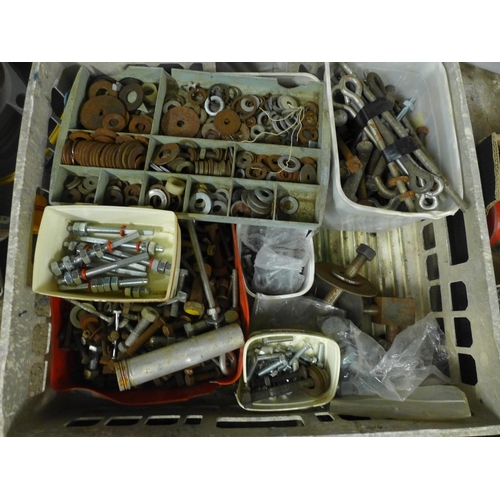 2352 - 5 trays of assorted hardware and consumables including locks and keys, hinges fixing kits, nails scr... 